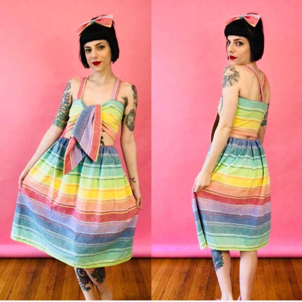 Franklin Jay Handmade Two Piece Rainbow Beach Set S/M Stripes